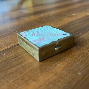 Vintage Stamp Holder‎ Pill Box Metal Tin "Florida Special Delivery" 1.5"x1.5"